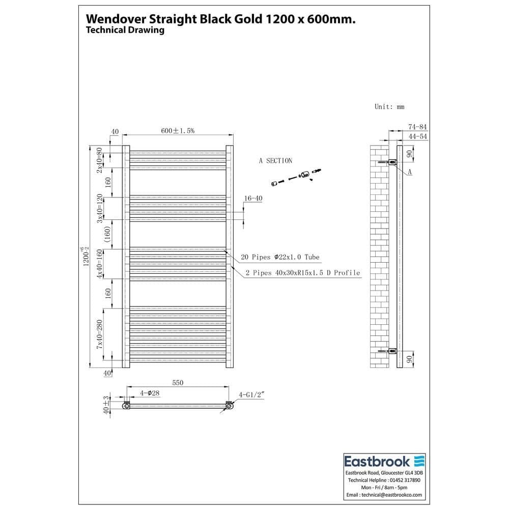 Eastbrook Wendover Straight Heated Towel Rail in Black Gold