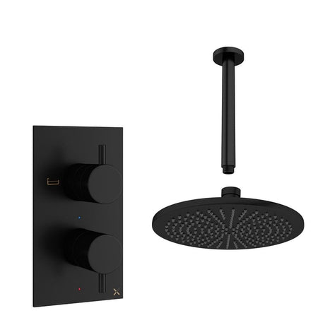 Crosswater Concealed Shower Set Matt Black / Ceiling Arm / 300mm Crosswater Design 2 Handle 1 Outlet Shower Set