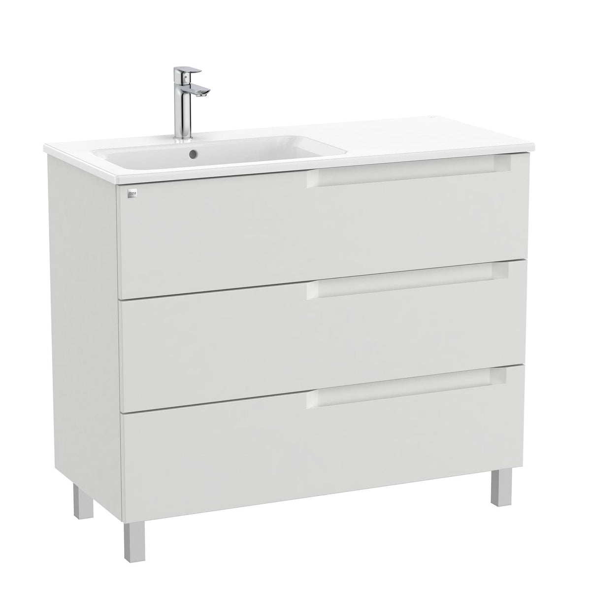 Roca Floor Standing Vanity Unit Pebble Grey / Left Hand Roca Aleyda 1000mm Floor Standing Three Drawer Vanity Unit with Basin