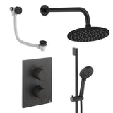 UK Bathroom Store Concealed Shower Set Matt Black / Wall Arm / 200mm Crosswater Crossbox Shower Set 10 - 3 Outlet with Fixed Overhead Shower, Slide Rail Kit and Overflow Bath Filler Waste