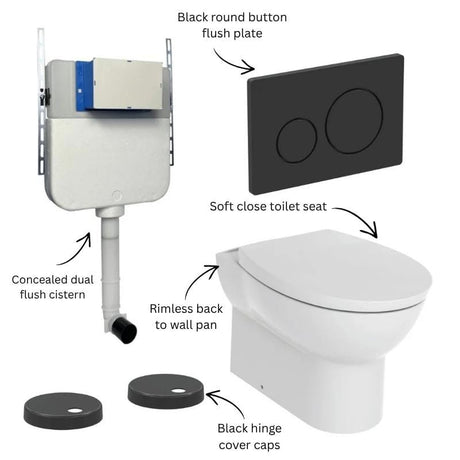 Aquarius Bathrooms Back To Wall Toilet Aquarius Urbano Rimless Back to Wall Toilet Pack with Cistern, Flush Plate, Soft Closing Seat and Hinge Covers