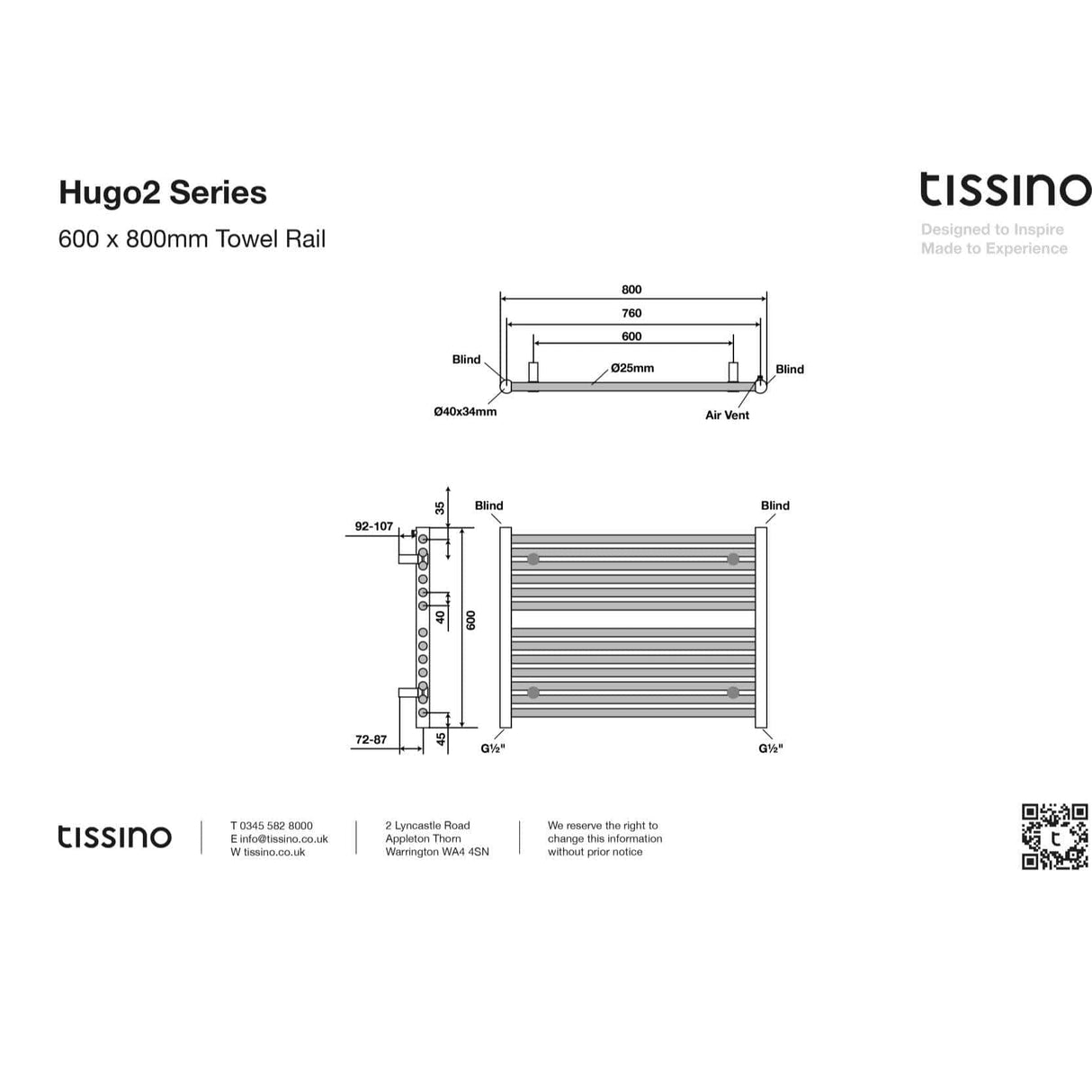 Tissino Ladder Rail Tissino Hugo2 Towel Radiator - 600 x 800mm - Anthracite - Central Heating