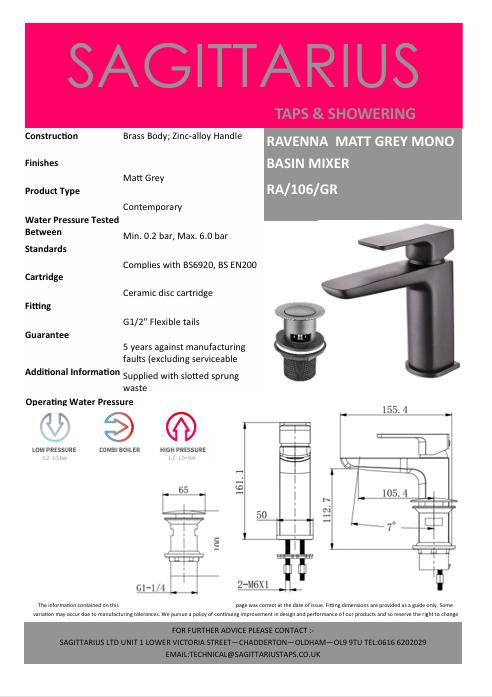 Sagittarius Mono Basin Tap Sagittarius Ravenna Basin Mixer Tap with Sprung Waste