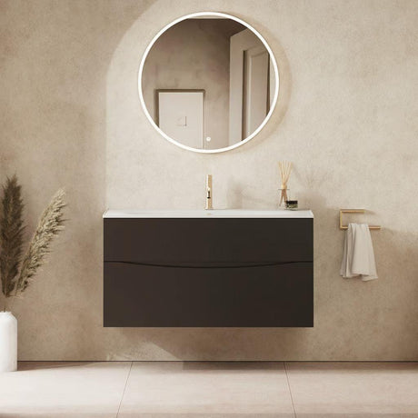 Crosswater Wall Mounted Vanity Unit 1000mm / Matt Black Crosswater Glide II Wall Mounted Two Drawer Vanity Unit with Basin