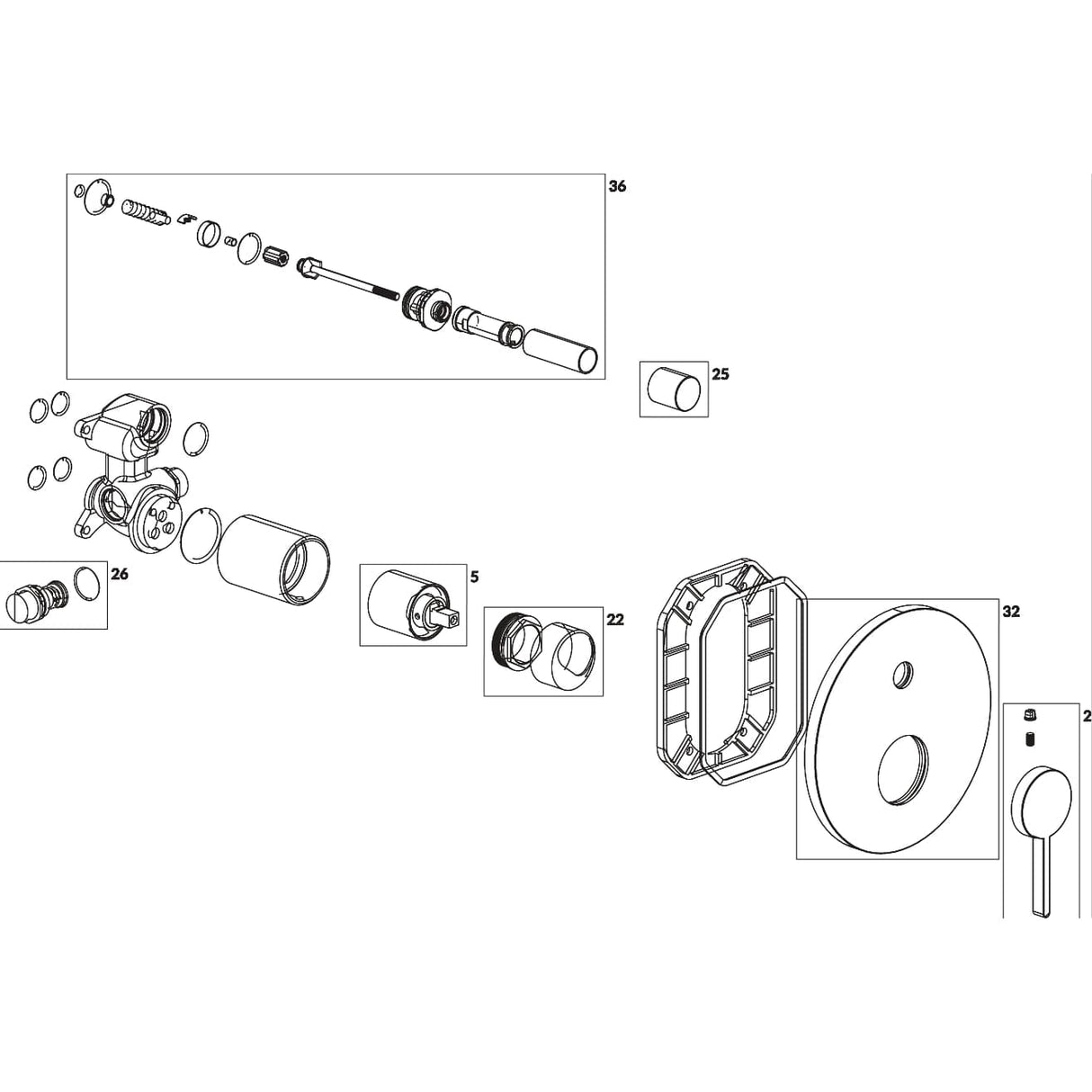 Villeroy & Boch Concealed Shower Valve Villeroy & Boch Dawn Concealed 2-Outlet Single Lever Trim Set