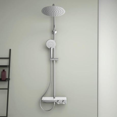 Ideal Standard Exposed Shower Set Ideal Standard Ceratherm S200 Exposed Thermostatic Shower Valve Set with Showerhead, Adjustable Riser, Handset and Shelf in Chrome