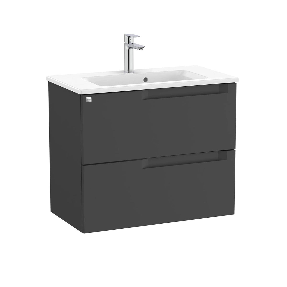 Roca Wall Mounted Vanity Unit Matt Black Roca Aleyda Compact 700mm Wall Mounted Two Drawer Vanity Unit with Basin
