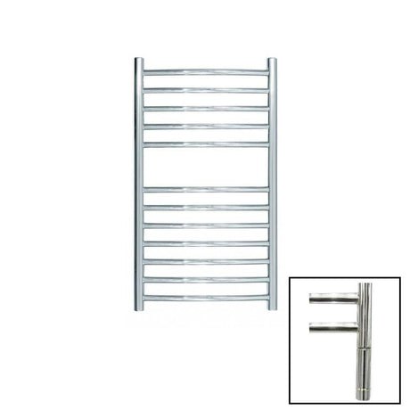 JIS Ladder Rail 700 x 400mm / Polished Chrome / Electric Only with Cylindrical Adjustable Element JIS Sussex Camber Vertical Stainless Steel Curved Heated Towel Rail
