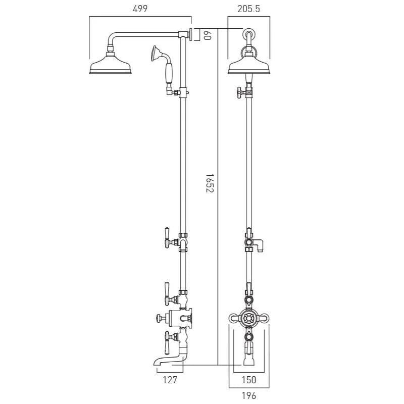 Vado Exposed Shower Set Booth & Co. Axbridge Exposed 3 Outlet Shower Set with Fixed Shower Head, Handset and Bath Spout