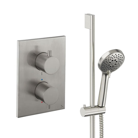 UK Bathroom Store Concealed Shower Set Brushed Nickel Crosswater Crossbox Shower Set 2 - 1 Outlet with Slide Rail Kit