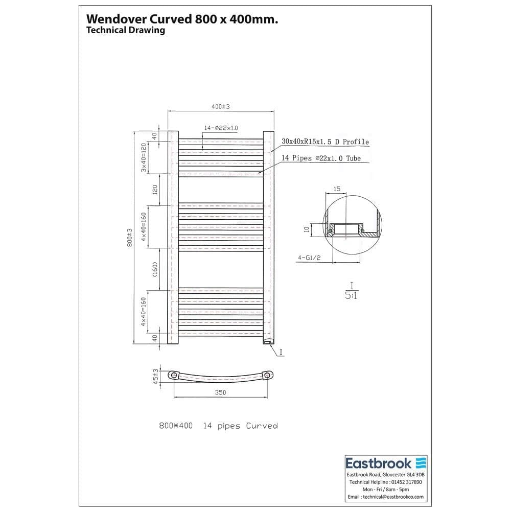 Eastbrook Wendover Curved Vertical Heated Towel Rail in Chrome