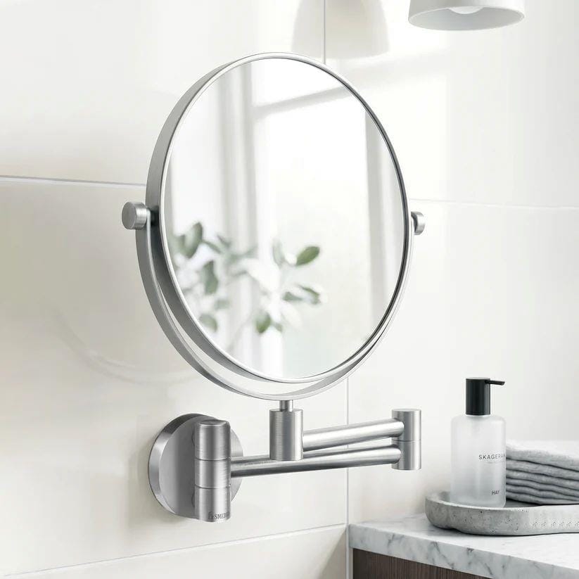 Smedbo Cosmetic and Shaving Mirror Brushed Stainless Steel Smedbo Outline Round Extendable Magnified Mirror