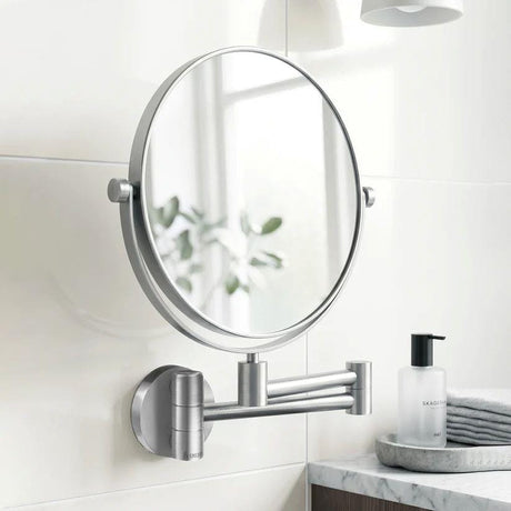 Smedbo Cosmetic and Shaving Mirror Brushed Stainless Steel Smedbo Outline Round Extendable Magnified Mirror