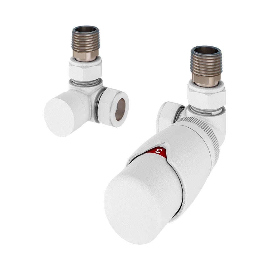 Eastbrook Radiator Valve Matt White Eastbrook Darlington Corner Thermostatic Radiator Valve with Lockshield (Pair)