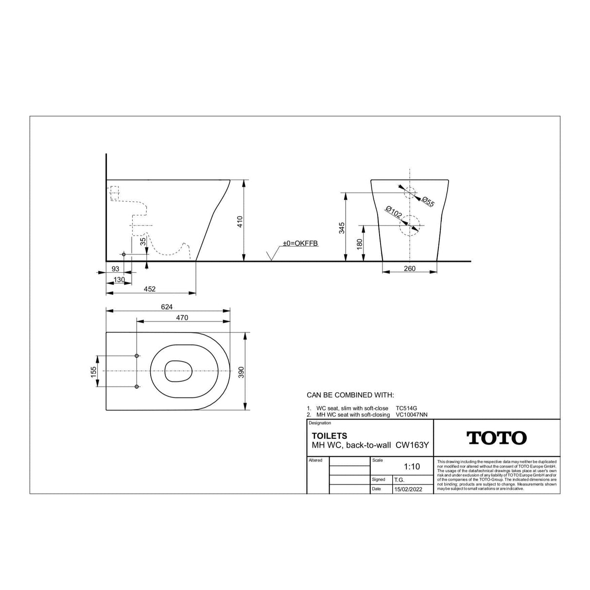 TOTO Back To Wall Toilet TOTO MH Back To Wall Rimless Toilet with Tornado Flush and Soft Close Seat