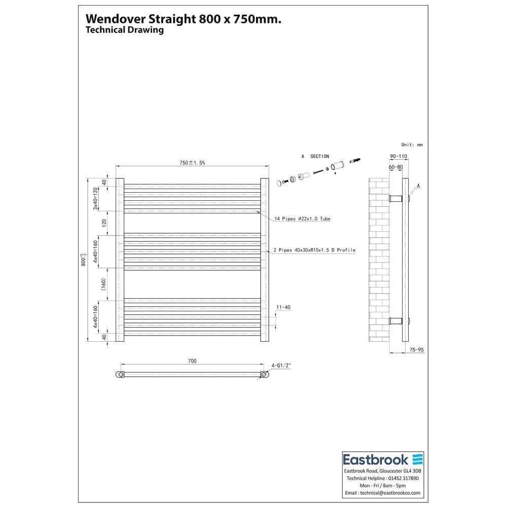Eastbrook Wendover Straight Heated Towel Rail in Anthracite