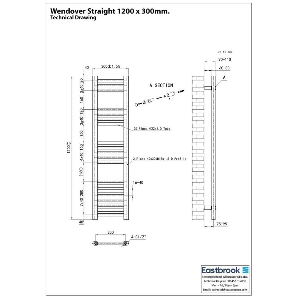 Eastbrook Ladder Rail Eastbrook Wendover Straight Heated Towel Rail in Chrome