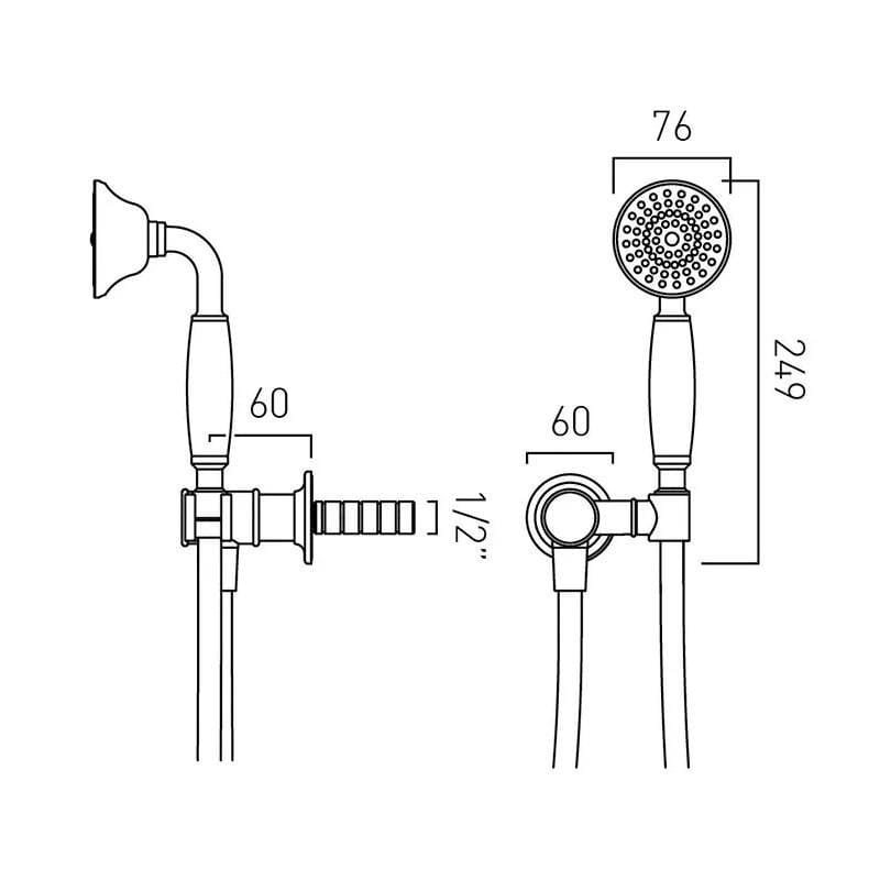 Vado Shower Handset Booth & Co. Axbridge Single Function Shower Handset with Hose, and Intergrated Outlet and Bracket