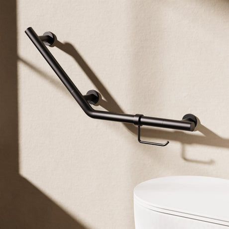 Crosswater Grab Rail/Bar Matt Black Crosswater Angled Grab Bar & Toilet Roll Holder