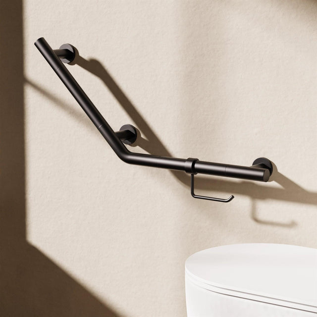 Crosswater Grab Rail/Bar Matt Black Crosswater Angled Grab Bar & Toilet Roll Holder
