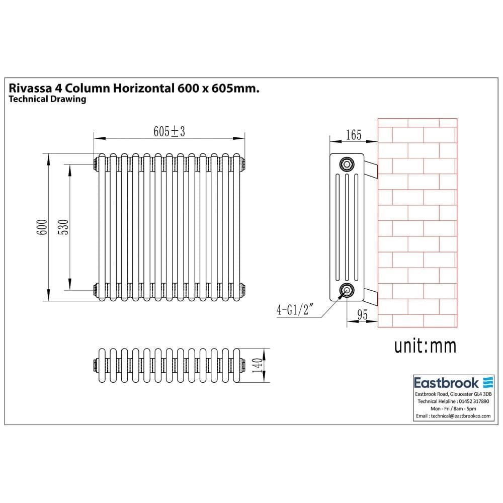 Eastbrook Rivassa Traditional 4 Column Radiator in Matt Anthracite