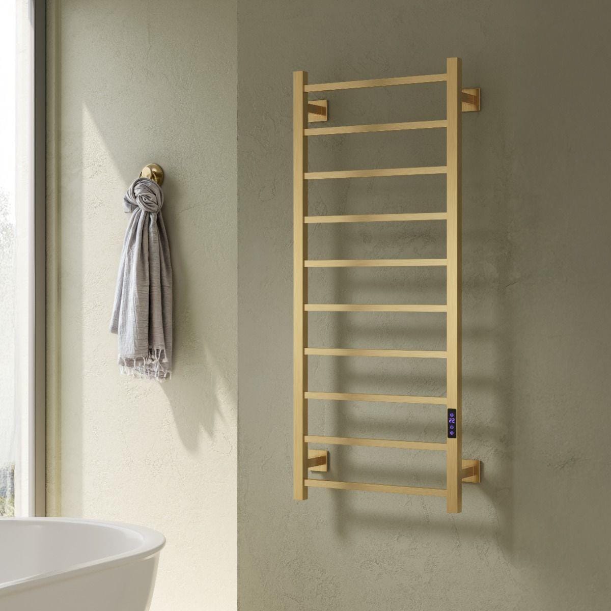 Reina Designer Towel Radiator 1200 x 500mm / Brushed Brass Reina Velino Dry Electric Designer Towel Radiator