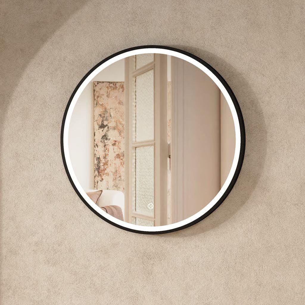 Crosswater Illuminated Mirror 600mm / Matt Black Crosswater Infinity Round Framed LED Illuminated Mirror