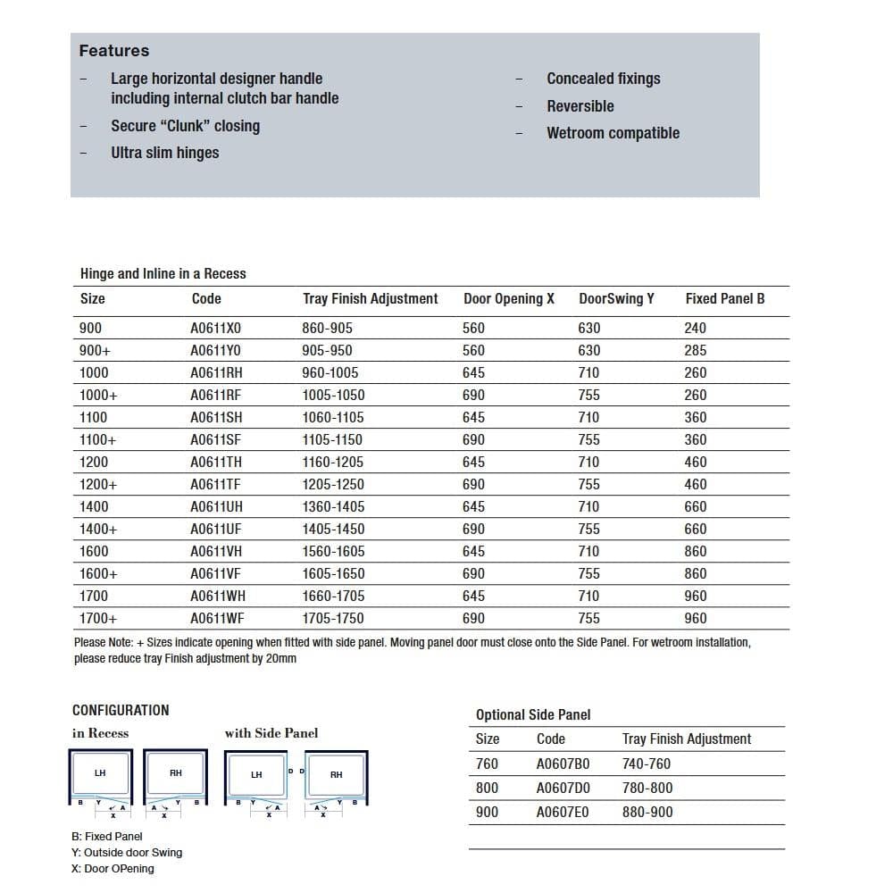 Merlyn Hinged Shower Door Merlyn 8 Series Frameless Hinged Door with Inline Panel