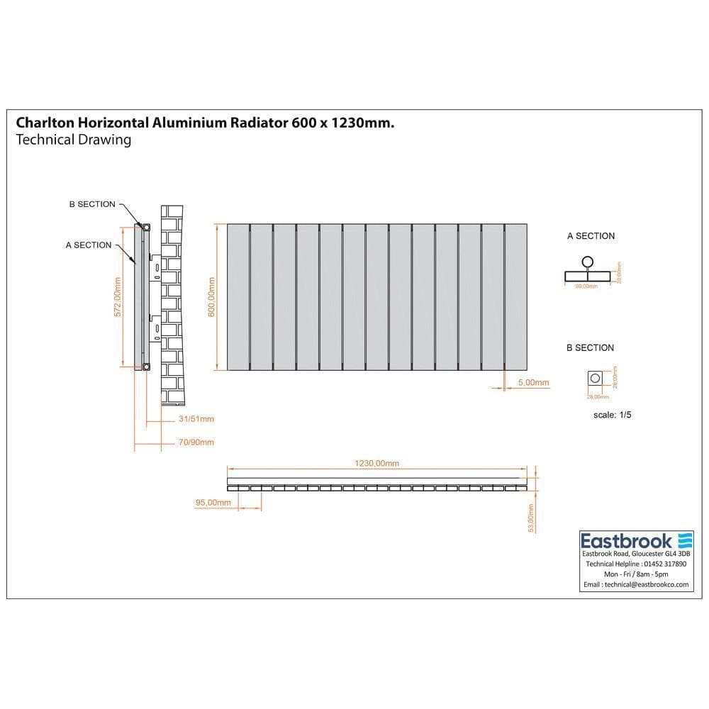Eastbrook Panel Radiator Eastbrook Charlton Horizontal Aluminium Designer Radiator in Matt White