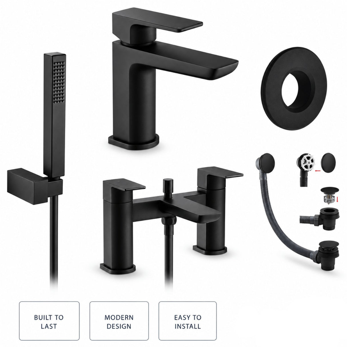 Aquarius Bathrooms Bath Shower Mixer Matt Black Aquarius Hydro Complete Bath Brassware Pack with Basin Mixer, Bath and Shower Mixer