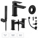 Aquarius Bathrooms Bath Shower Mixer Matt Black Aquarius Hydro Complete Bath Brassware Pack with Basin Mixer, Bath and Shower Mixer