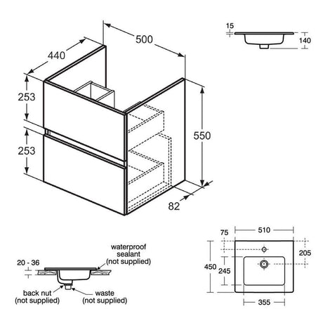 Ideal Standard Wall Mounted Vanity Unit Ideal Standard Eurovit+ Wall Mounted Vanity Unit with 2 Drawers