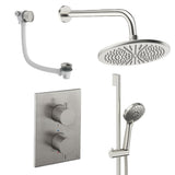 UK Bathroom Store Concealed Shower Set Brushed Nickel / Wall Arm / 300mm Crosswater Crossbox Shower Set 10 - 3 Outlet with Fixed Overhead Shower, Slide Rail Kit and Overflow Bath Filler Waste