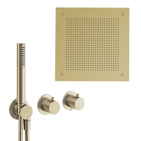 UK Bathroom Store Concealed Shower Set Brushed Brass Crosswater Module Plus Shower Set 6 - 2 Outlet with Tranquil Recessed Shower Head and Pencil Handset