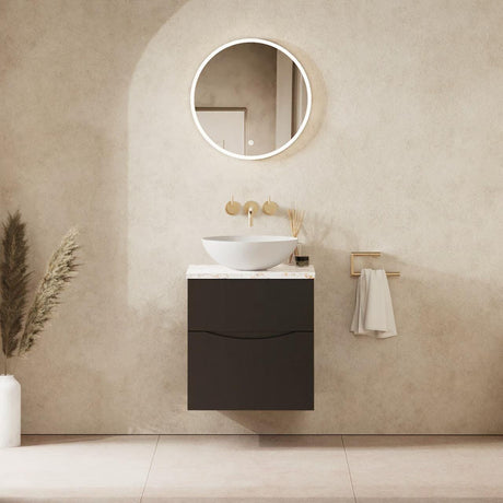 Crosswater Wall Mounted Vanity Unit 500mm / Matt Black / Gold Vein Estatuario Crosswater Glide II Wall Mounted Two Drawer Vanity Unit with Worktop