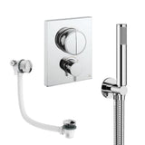 UK Bathroom Store Concealed Shower Set Chrome Crosswater Crossbox Push Shower Set 3 - 2 Outlet with Pencil Handset and Overflow Bath Filler Waste