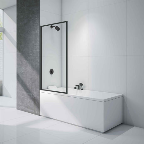 Merlyn Bath Screen Matt Black Merlyn 8mm Fixed Framed Single Square Bath Screen