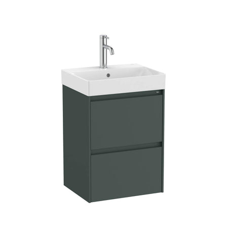 Roca Wall Mounted Vanity Unit Matt Green Roca Ona 450mm Compact Wall Mounted Two Drawer Vanity Unit with Basin
