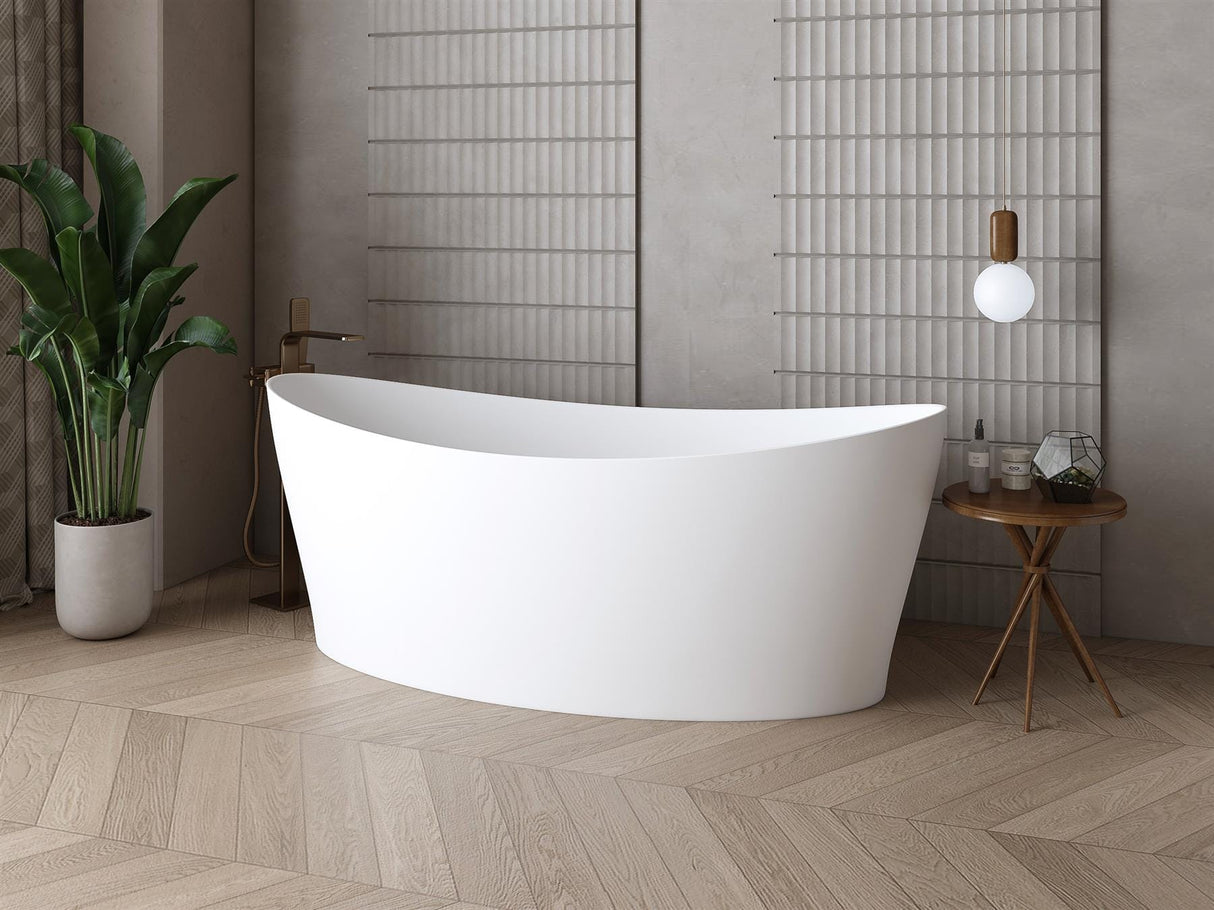 Aquarius Modern Freestanding Bath Aquarius Orta Freestanding Stone Bath in Gloss White - 1600 x 711mm