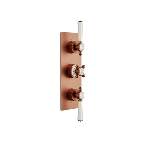 Vado Concealed Shower Valve Brushed Bronze/Crackled White Booths & Co. Axbridge 2 Outlet, 3 Handle Concealed Thermostatic Shower Valve