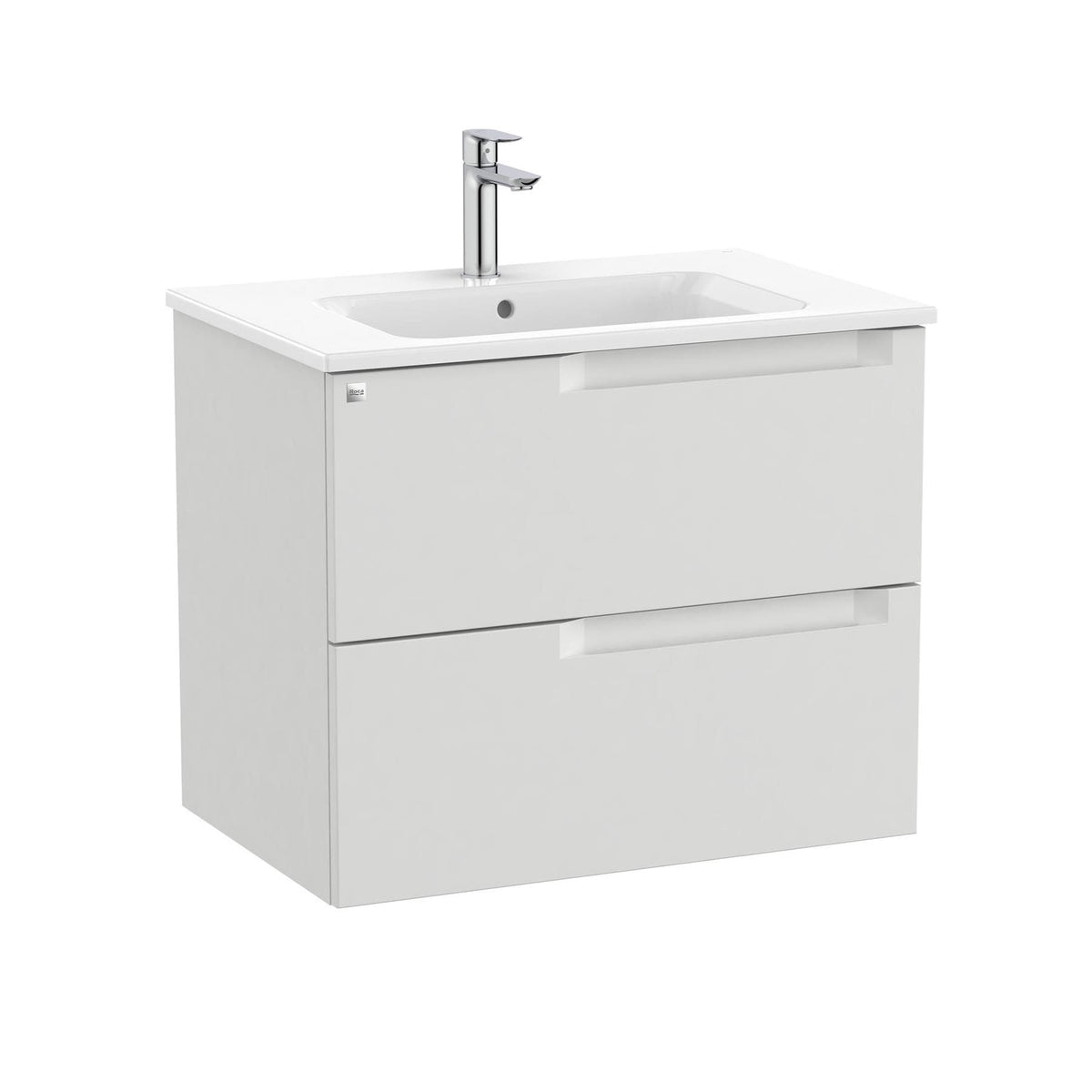 Roca Wall Mounted Vanity Unit Pebble Grey Roca Aleyda 700mm Wall Mounted Two Drawer Vanity Unit with Basin