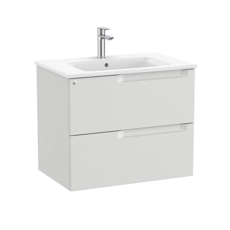Roca Wall Mounted Vanity Unit Pebble Grey Roca Aleyda 700mm Wall Mounted Two Drawer Vanity Unit with Basin