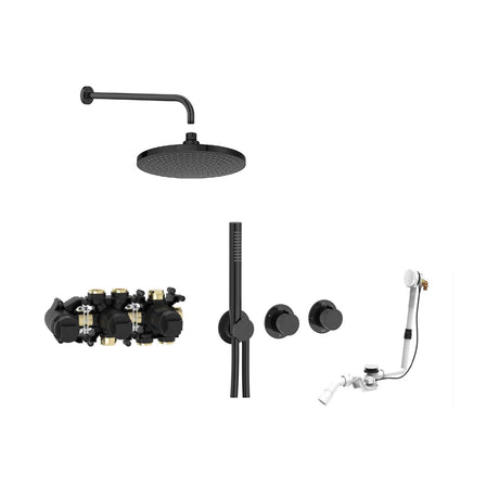 Roca Concealed Shower Set Titanium Black Roca T-Multi Thermostatic Concealed Shower Valve with Rainshower Head, Pencil Handset and Overflow Bath Filler
