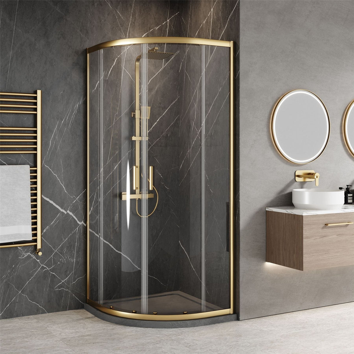 Aquarius Bathrooms Quadrant Shower Enclosure Brushed Brass / 900x900mm Aquarius Urbano 6mm Quadrant Shower Enclosure 1850mm