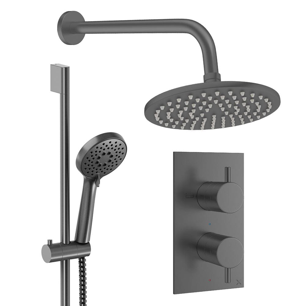 Crosswater Concealed Shower Set Slate / Wall Arm / 200mm Crosswater Design 2 Handle 2 Outlet Shower Set 4 with Rainfall Head and Slide Rail Kit