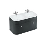 Burlington Double Sink Vanity Unit Matt Black / Natural Stone Roll Top Basin - 1 Tap Hole / Chrome Burlington Chalfont 1000mm Wall Mounted Single Drawer Vanity Unit with Double Basin