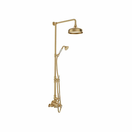 Vado Exposed Shower Set Brushed Brass/Crackled White Booth & Co. Axbridge Exposed 2 Outlet Shower Set with Fixed Shower Head and Handset