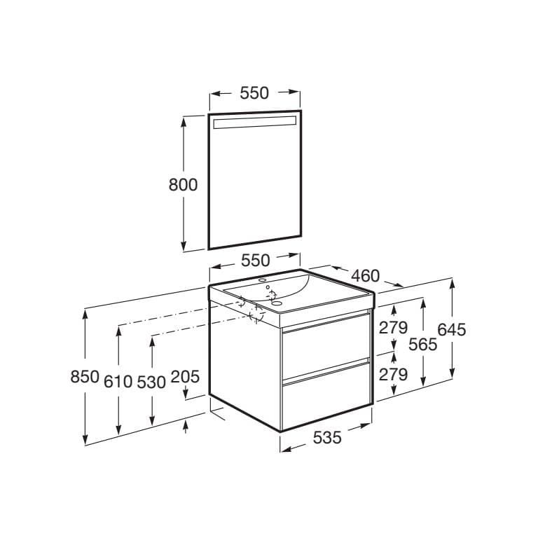 Roca Wall Mounted Vanity Unit Roca Ona 550mm Wall Mounted Two Drawer Vanity Unit with Basin