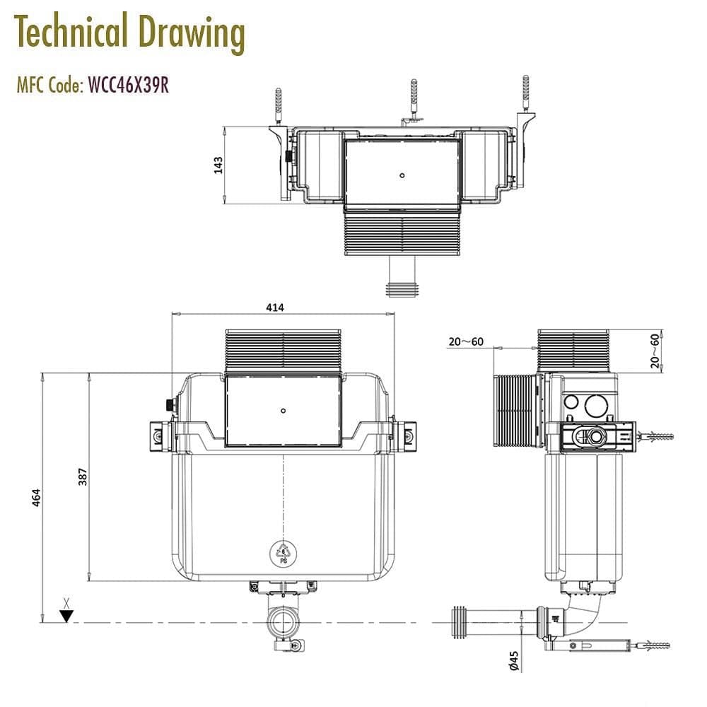Crosswater Concealed Cistern Crosswater Dual Flush Concealed Cistern Set with Flush Plate - 414 x 143 x 387mm