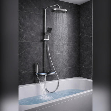 Sagittarius Exposed Shower Set Chrome Sagittarius Storm 4 Outlet Thermostatic Shower Set with Bath Filler and LED Temperature Display